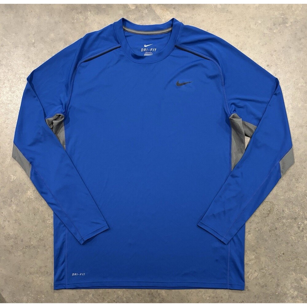 Nike Dri-Fit Long Sleeve Shirt Blue Gray Men’s XL Athletic Gym